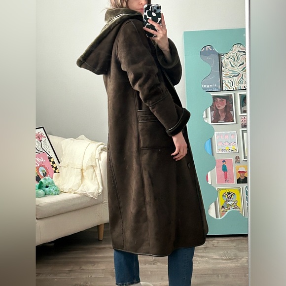 Vintage Portrait Green/Brown Faux Fur Heavy Warm Jacket - Picture 3 of 4